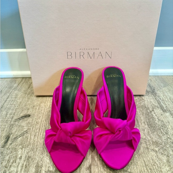 Alexandre Birman Kasey Satin Mule Vibrant Pink Heels - Picture 2 of 11
